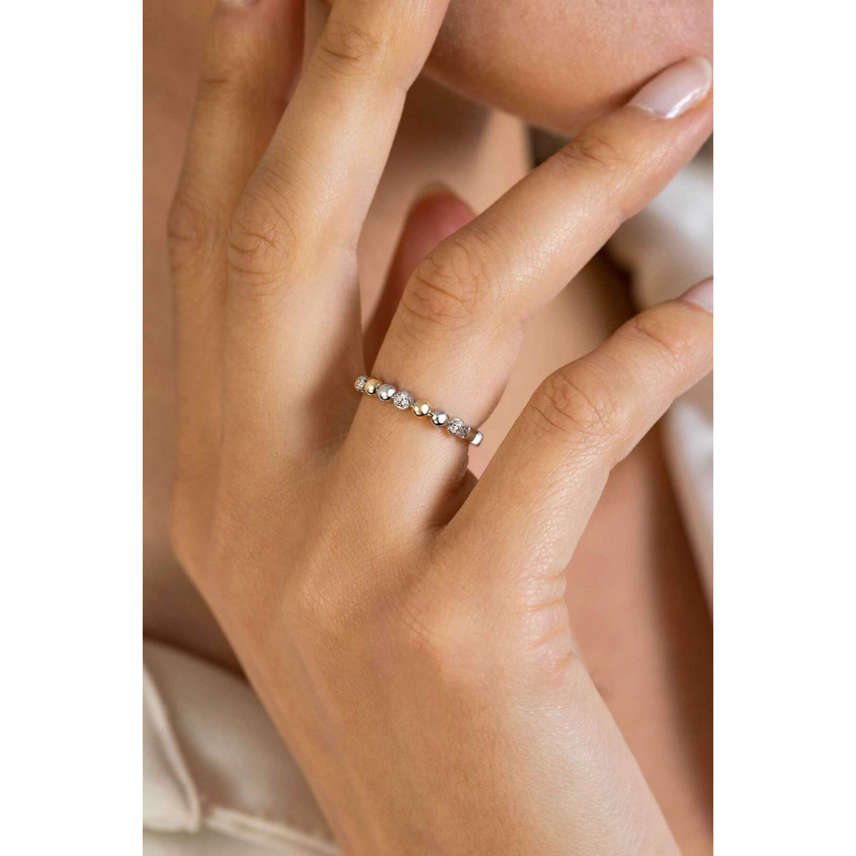 Zinzi ZIR2393 bicolor aanschuifring met bolletjes en transparante zirkonia's 2.9 mm breed