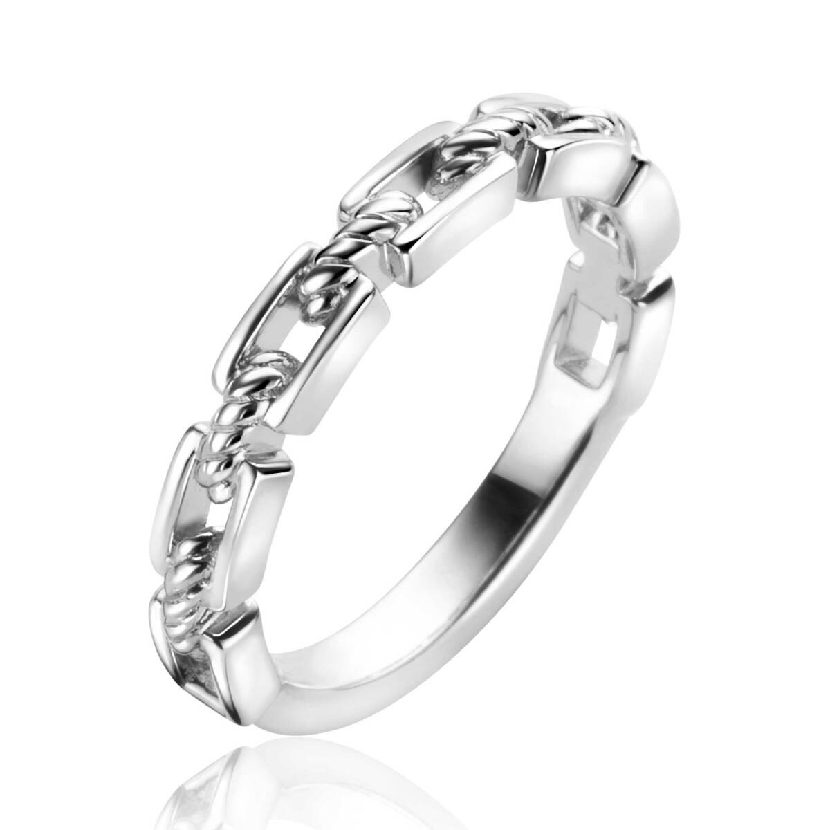 Zinzi ZIR2394 zilveren schakelring met rechthoekige schakels en gedraaide tussen-schakels 3.7 mm breed