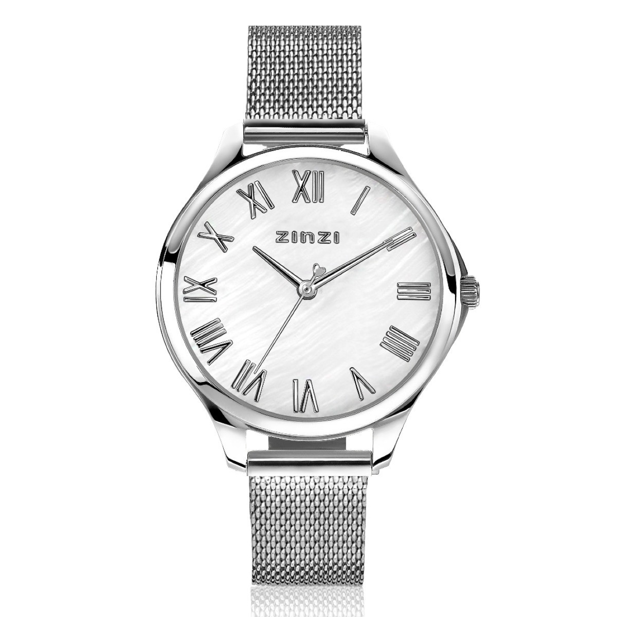 Zinzi ZIW1117M zilverkleurig stalen horloge met Romeinse cijfers en mesh band - Ø 34 mm
