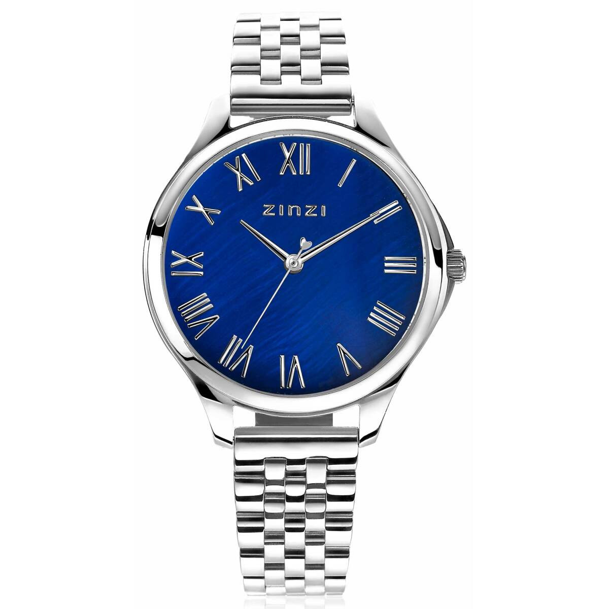 Zinzi ZIW1146 zilverkleurig stalen horloge met blauwe ronde wijzerplaat - Ø 34 mm
