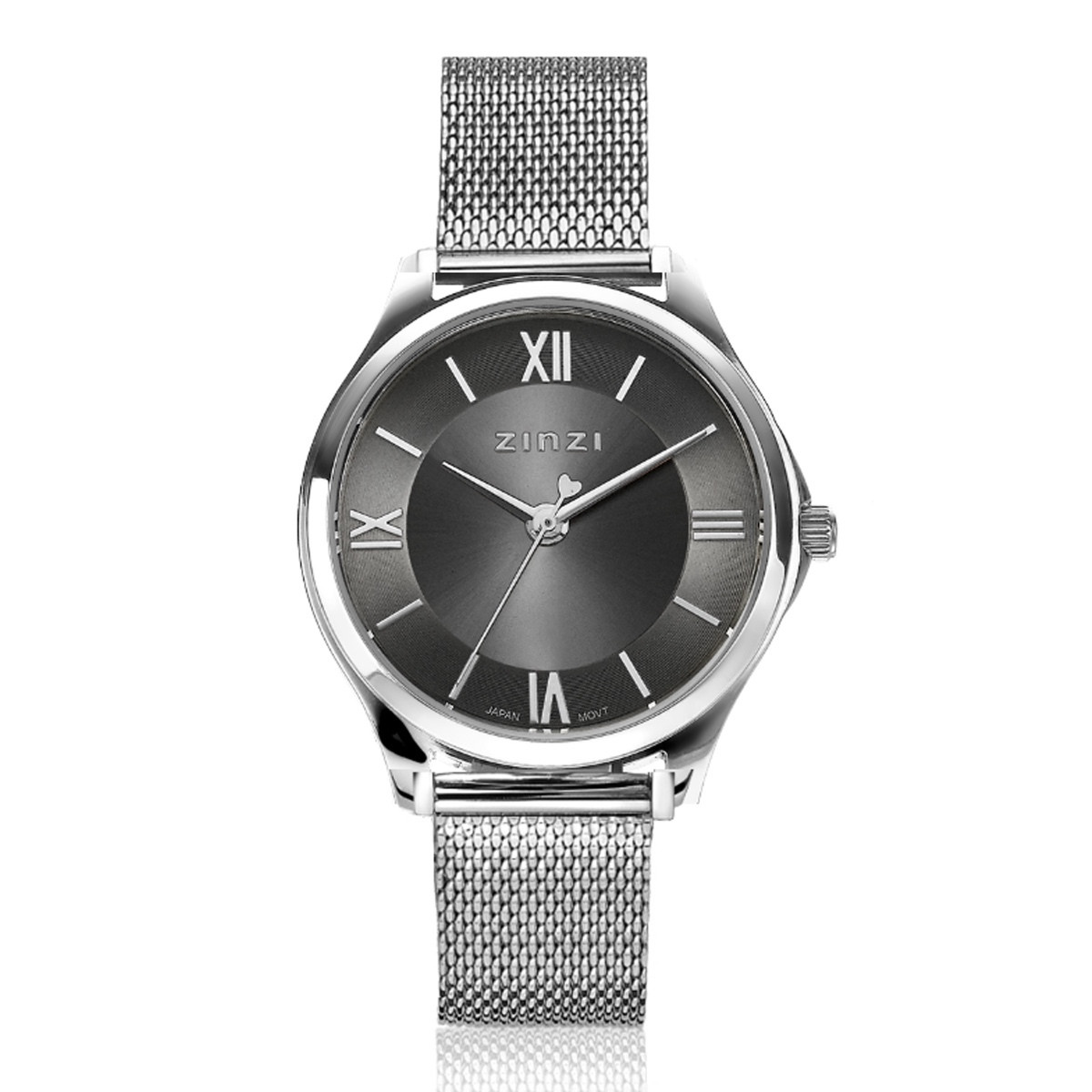 Zinzi ZIW1224M zilverkleurig stalen dameshorloge met ronde kast en mesh band - Ø 30 mm