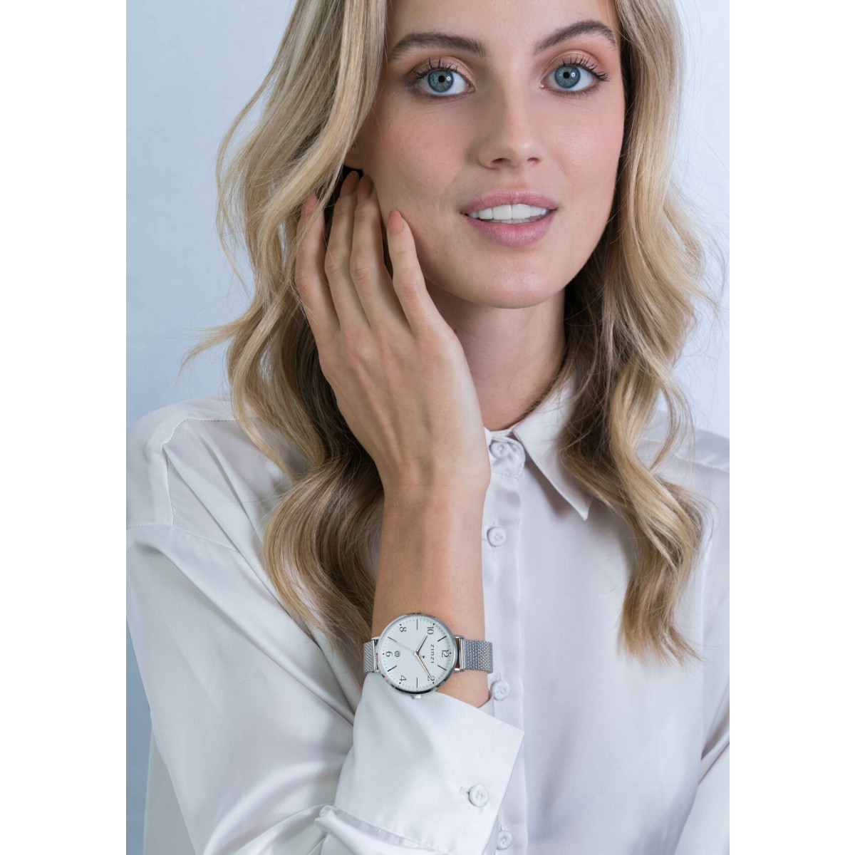 Zinzi ZIW1406 zilverkleurig stalen horloge met mesh band en datum - Ø 38 mm