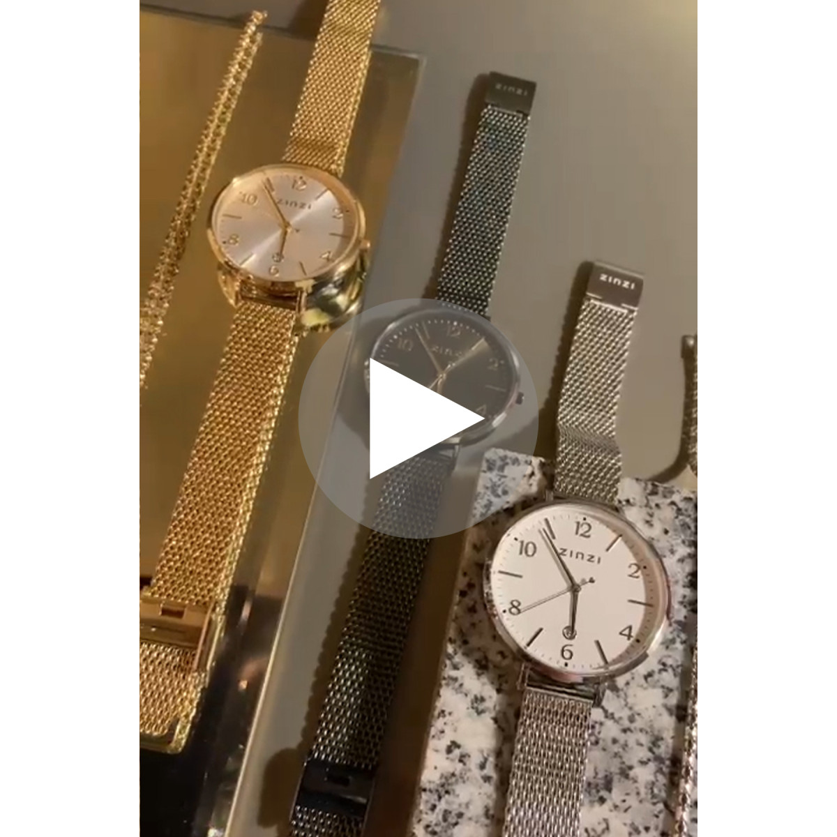 Zinzi ZIW1406 zilverkleurig stalen horloge met mesh band en datum - Ø 38 mm