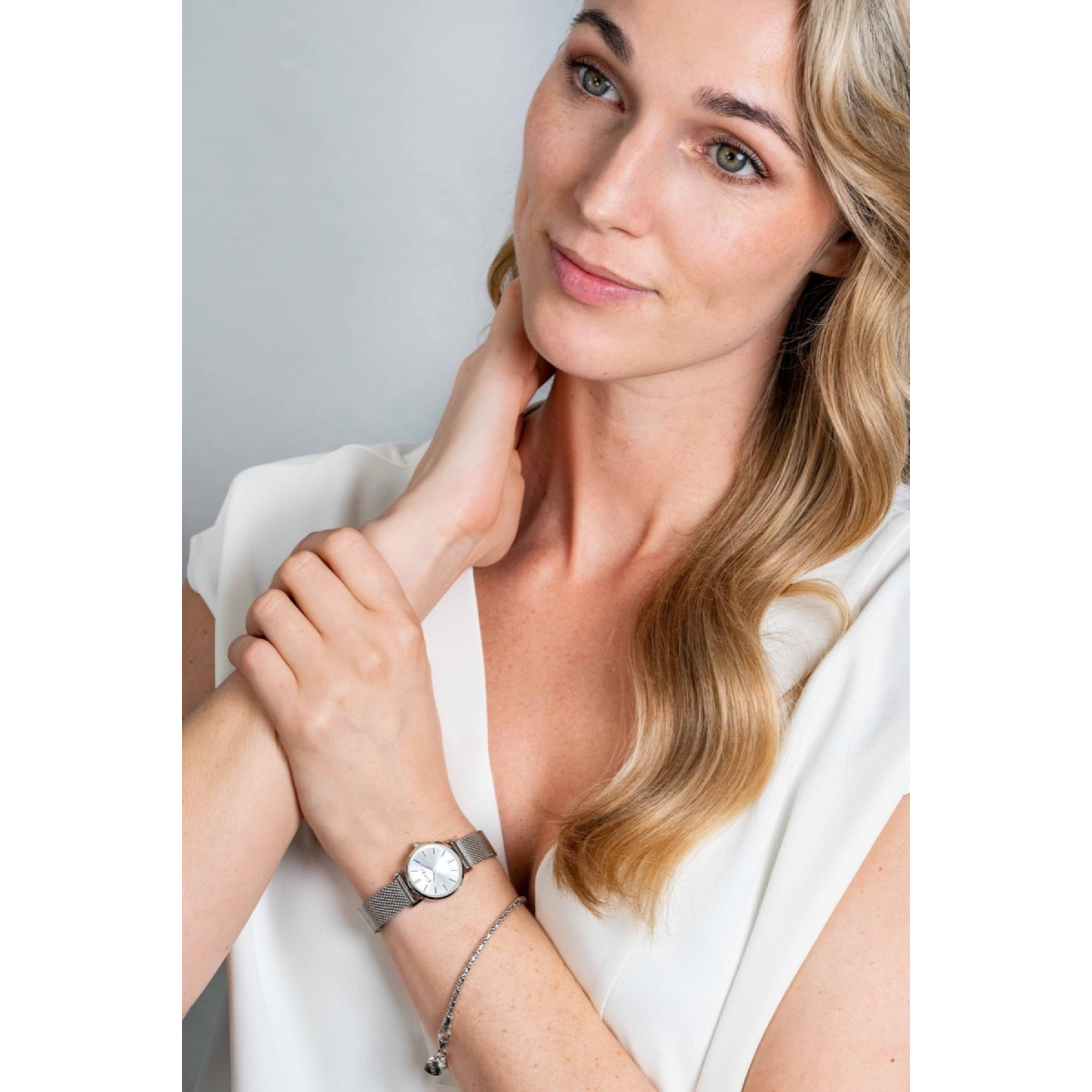 Zinzi ZIW1802 zilverkleurig stalen dameshorloge met mesh band en mineraalglas - Ø 24 mm