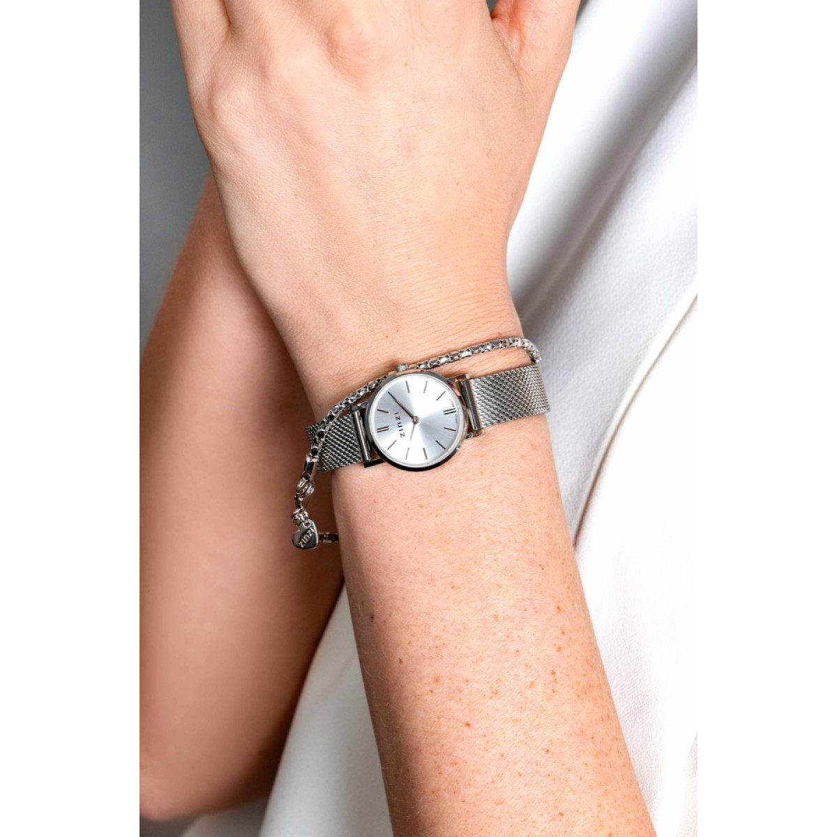Zinzi ZIW1802 zilverkleurig stalen dameshorloge met mesh band en mineraalglas - Ø 24 mm