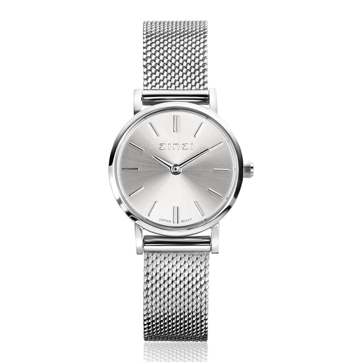 Zinzi ZIW1802 zilverkleurig stalen dameshorloge met mesh band en mineraalglas - Ø 24 mm