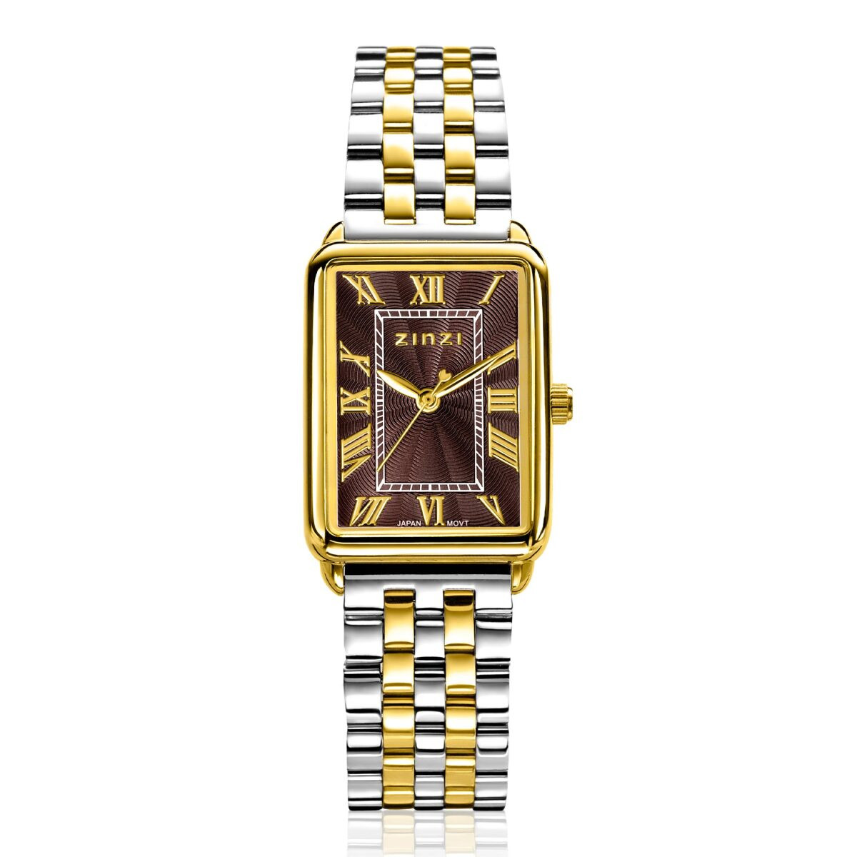 Zinzi ZIW1936 bicolor stalen dameshorloge met bruine wijzerplaat - Ø 28 mm