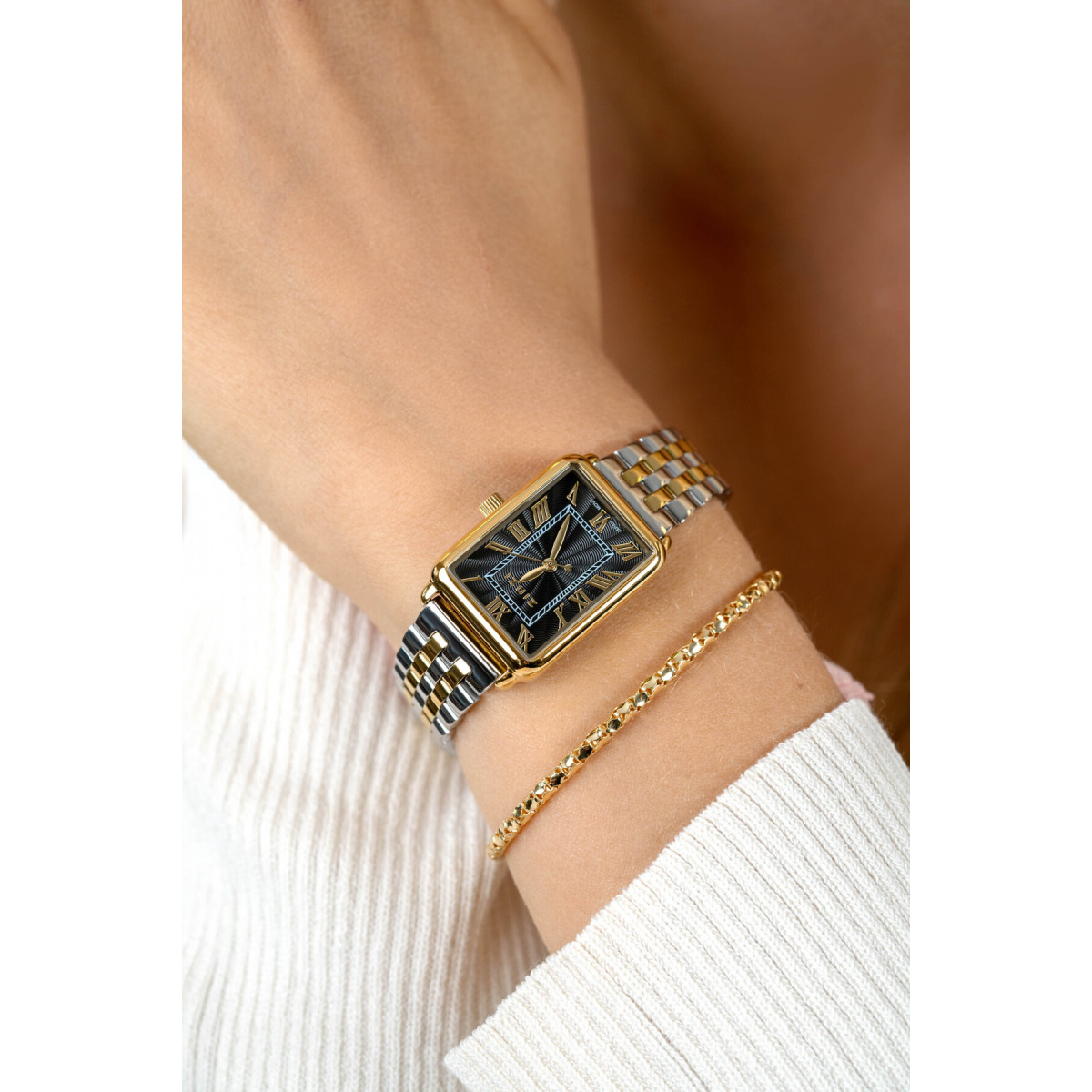 Zinzi ZIW1943 bicolor quartz horloge met rechthoekige kast en Romeinse cijfers