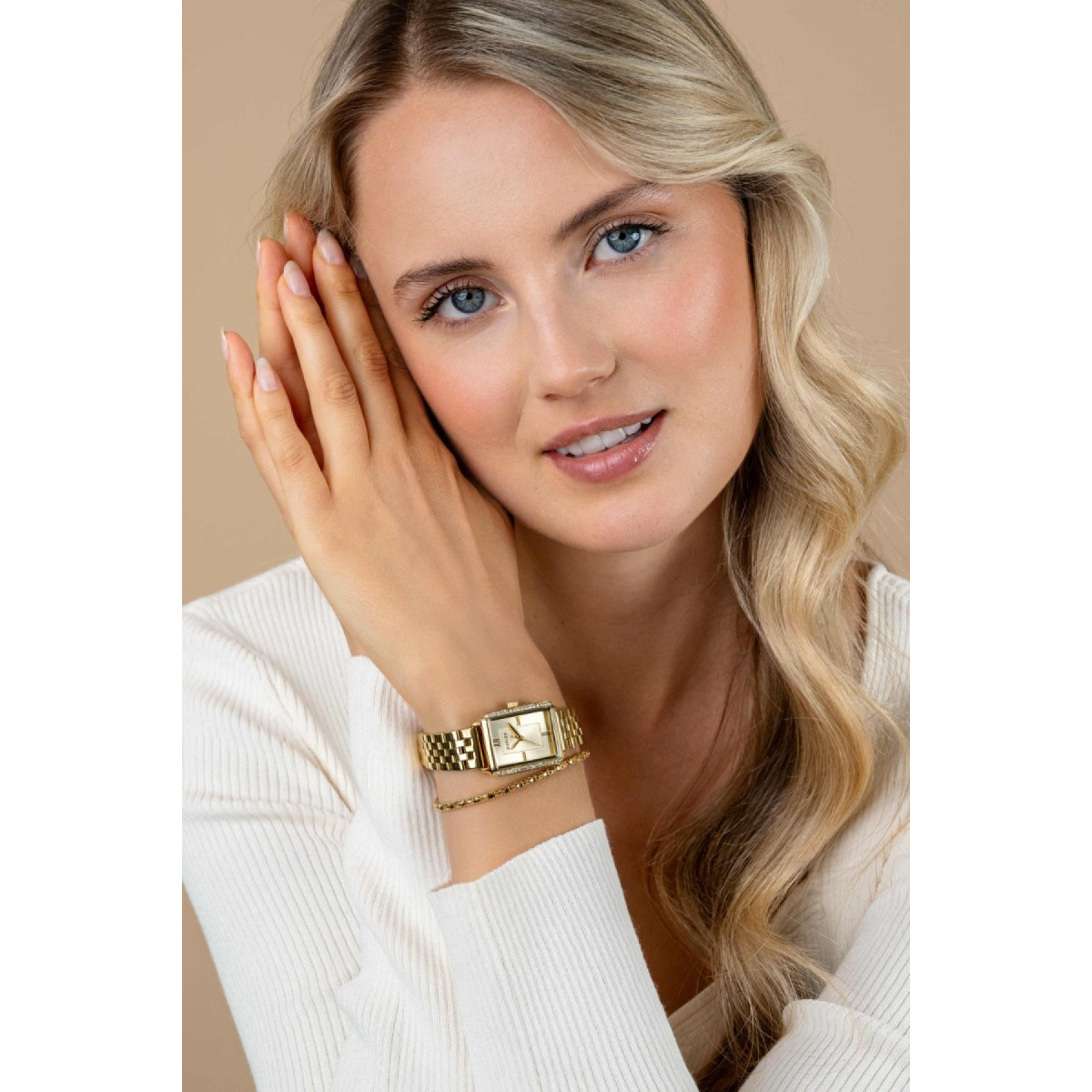 Zinzi ZIW2310 gold plated stalen horloge met zirkonia stenen - Liekes Favoriet