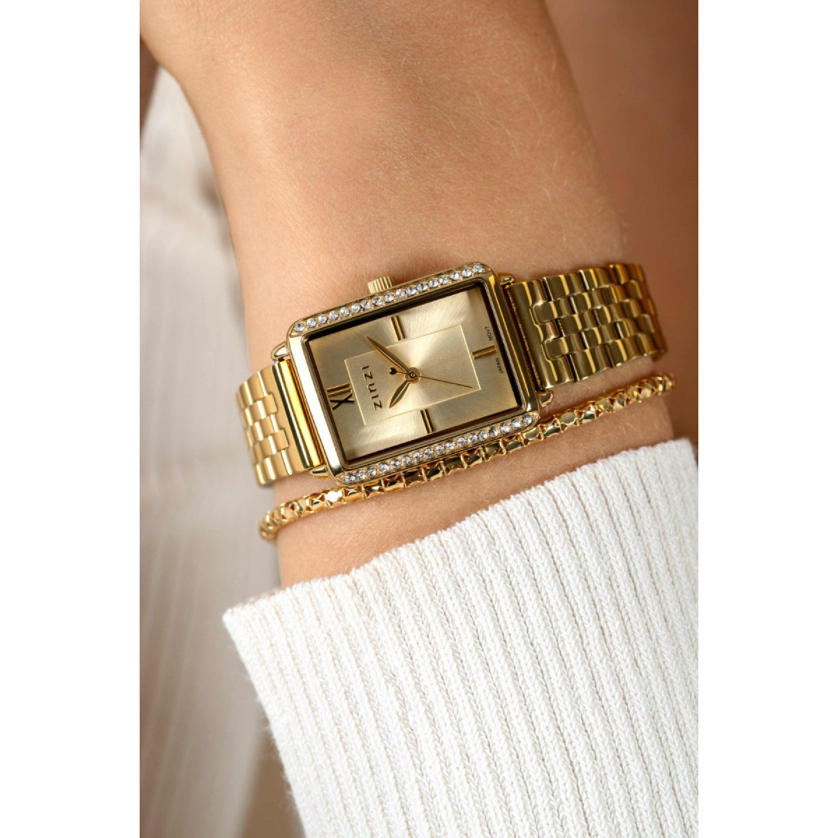 Zinzi ZIW2310 gold plated stalen horloge met zirkonia stenen - Liekes Favoriet