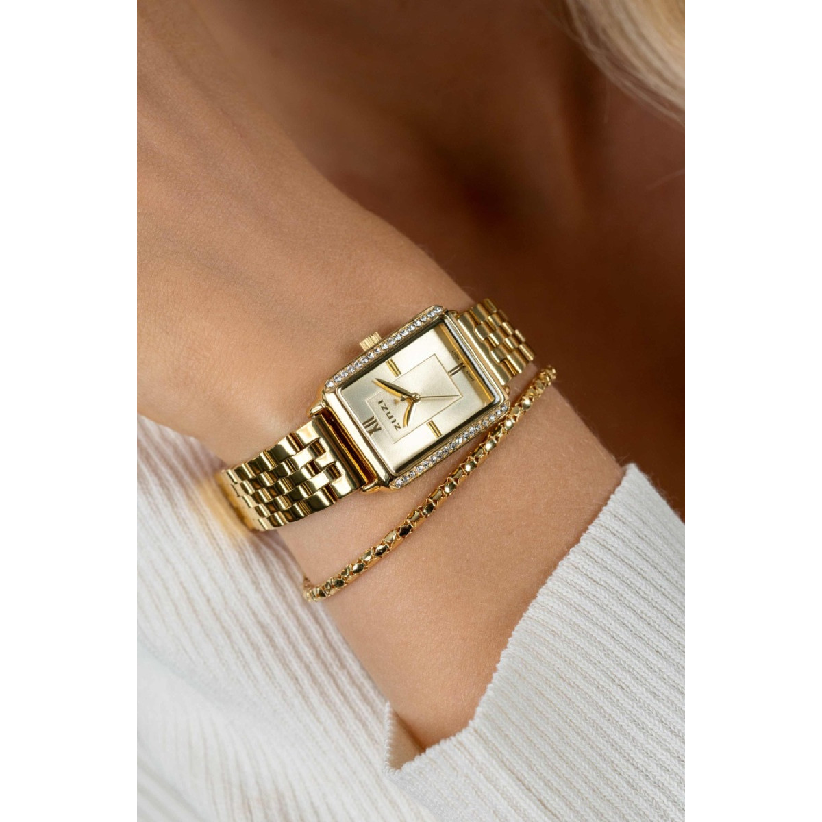 Zinzi ZIW2310 gold plated stalen horloge met zirkonia stenen - Liekes Favoriet