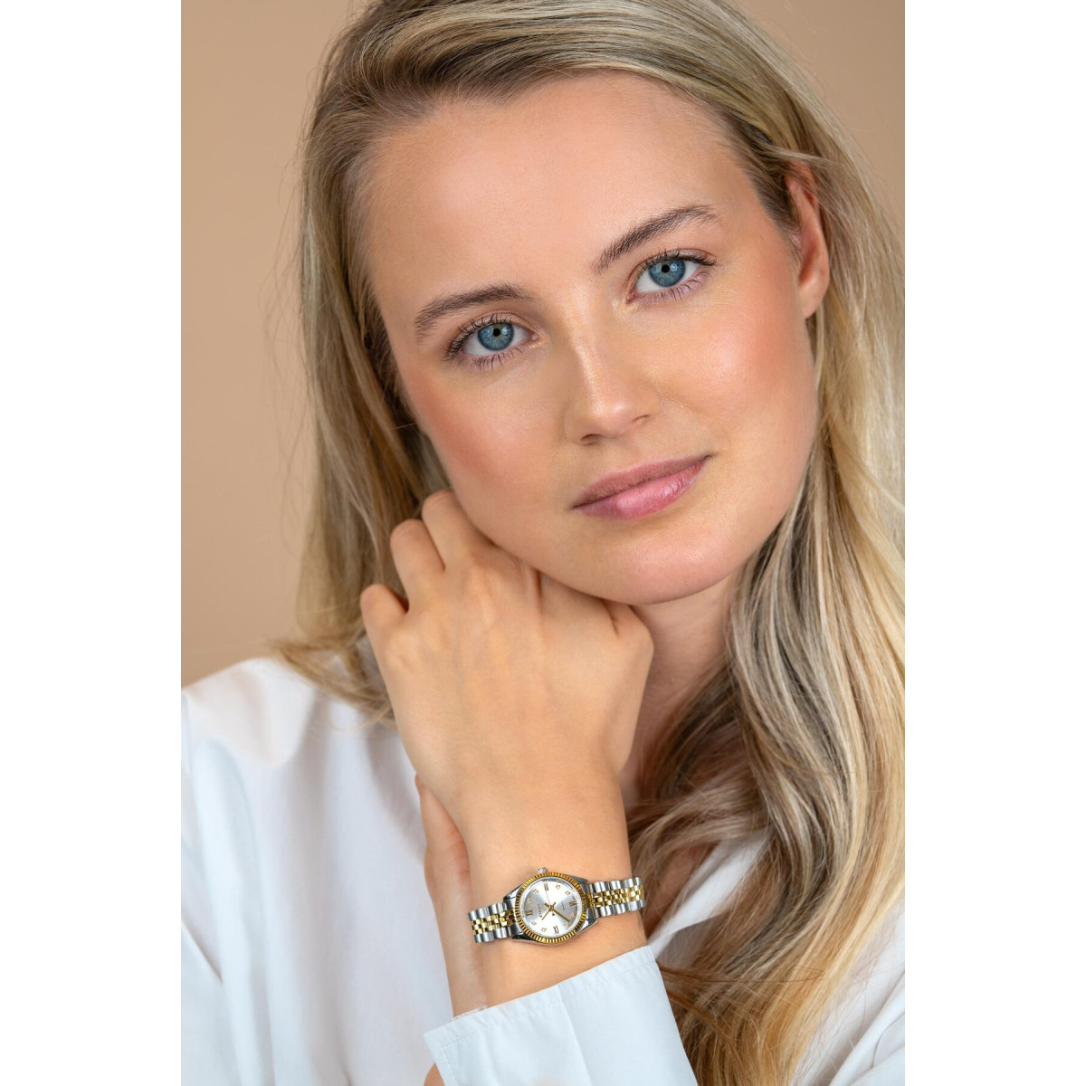 Zinzi ZIW2733 bicolor stalen horloge met Romeinse cijfers en zirkonia steentjes