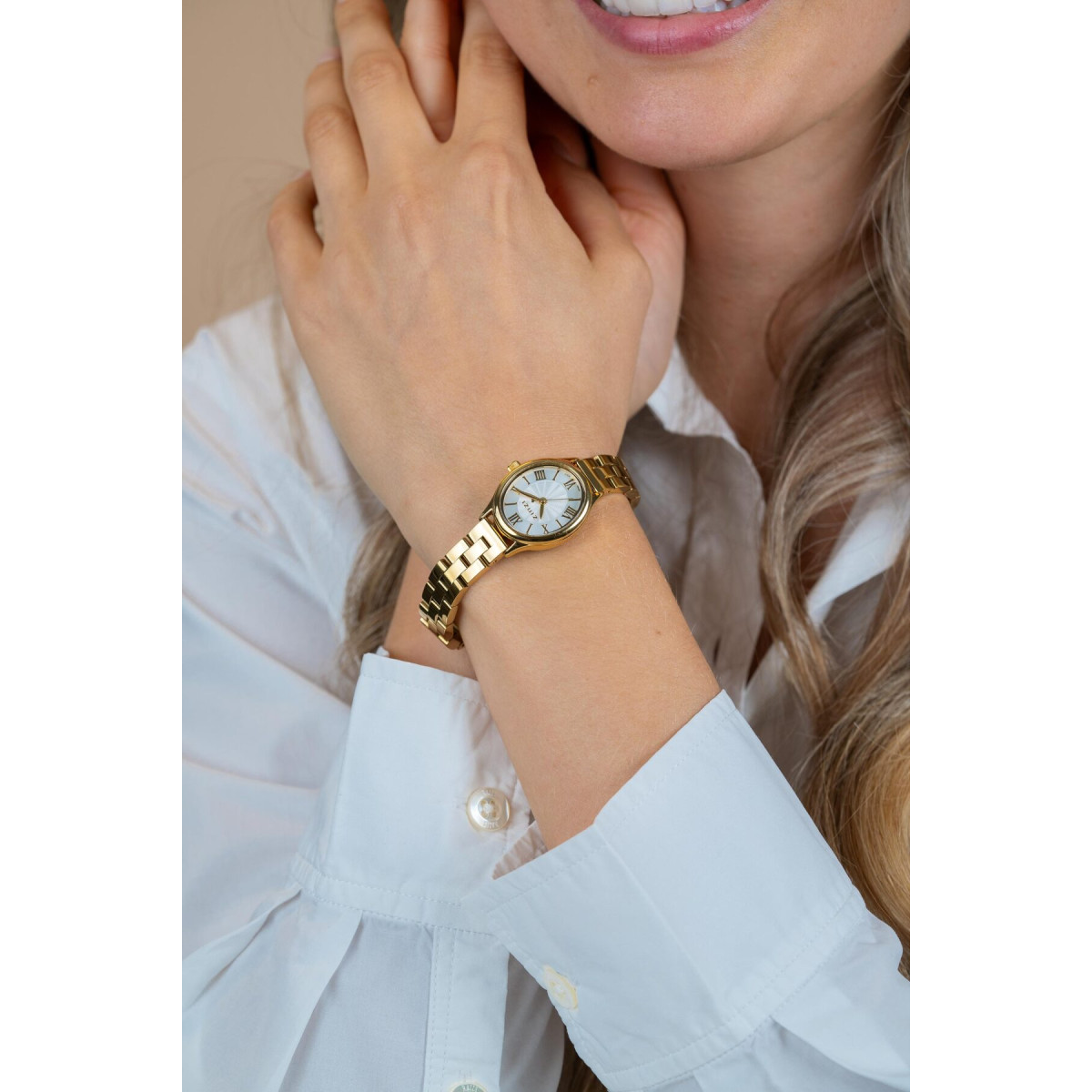 Zinzi ZIW2933 gold plated stalen horloge met Romeinse wijzers en schakelband