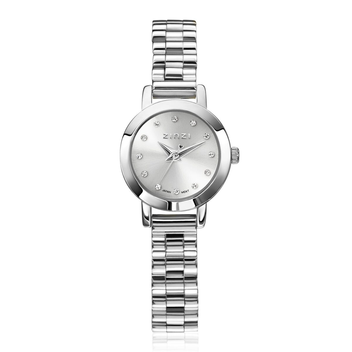 Zinzi ZIW3102 zilverkleurig stalen horloge met schakelband en zirkonia's op wijzerplaat