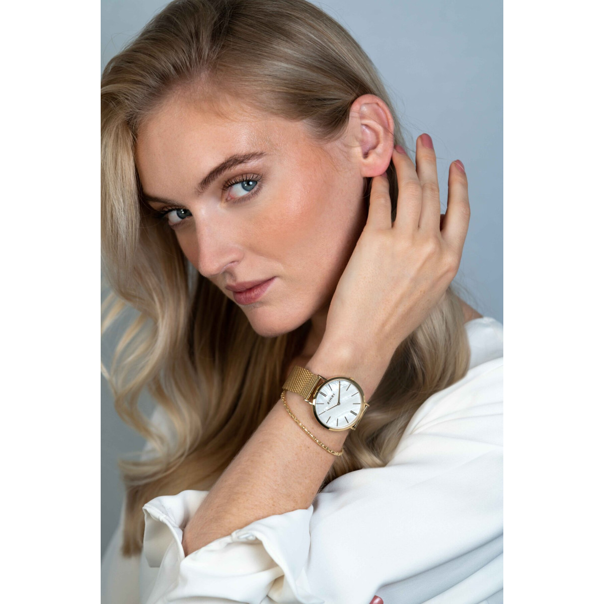 Zinzi ZIW448M gold plated stalen mesh horloge met parelmoer wijzerplaat - Ø 38 mm