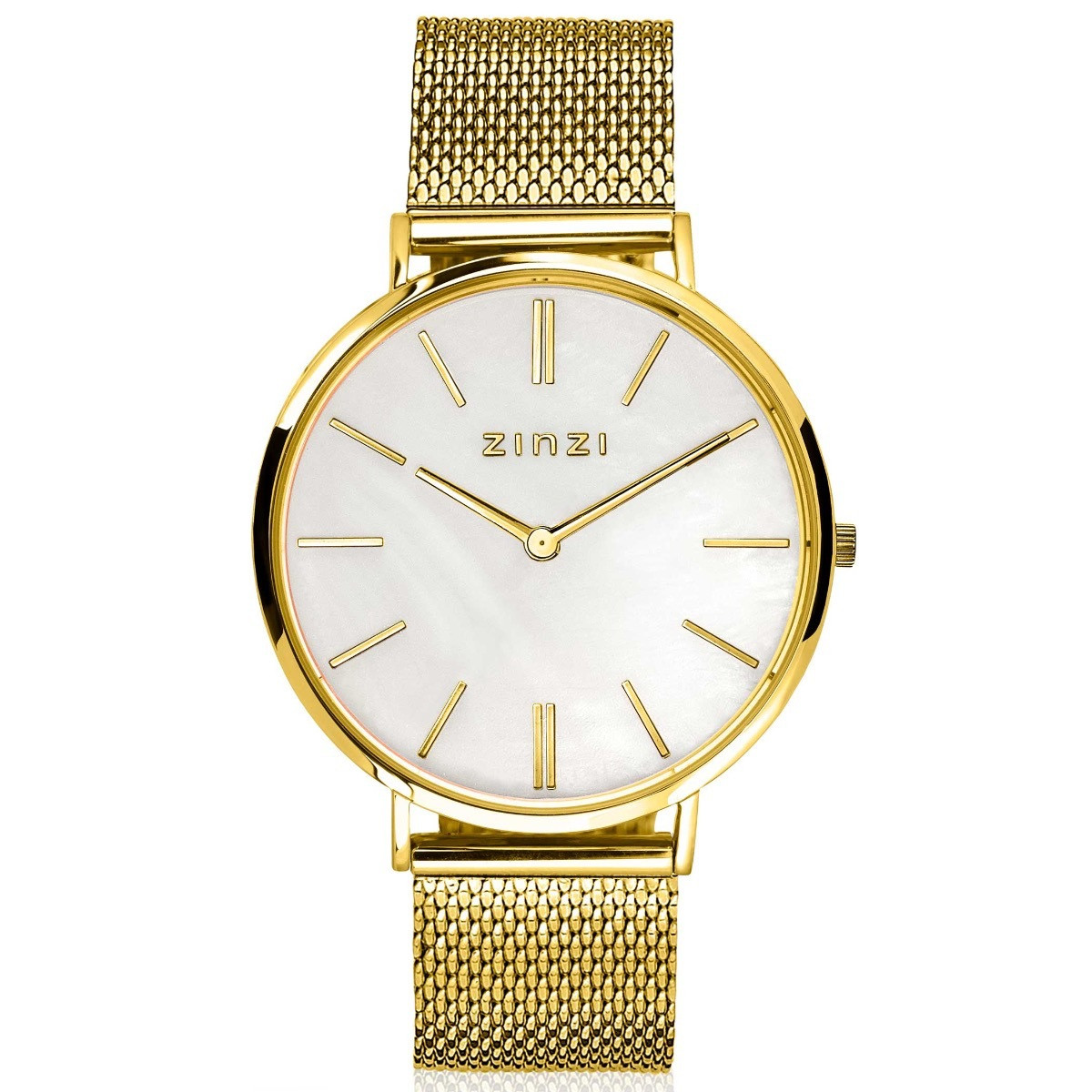 Zinzi ZIW448M gold plated stalen mesh horloge met parelmoer wijzerplaat - Ø 38 mm