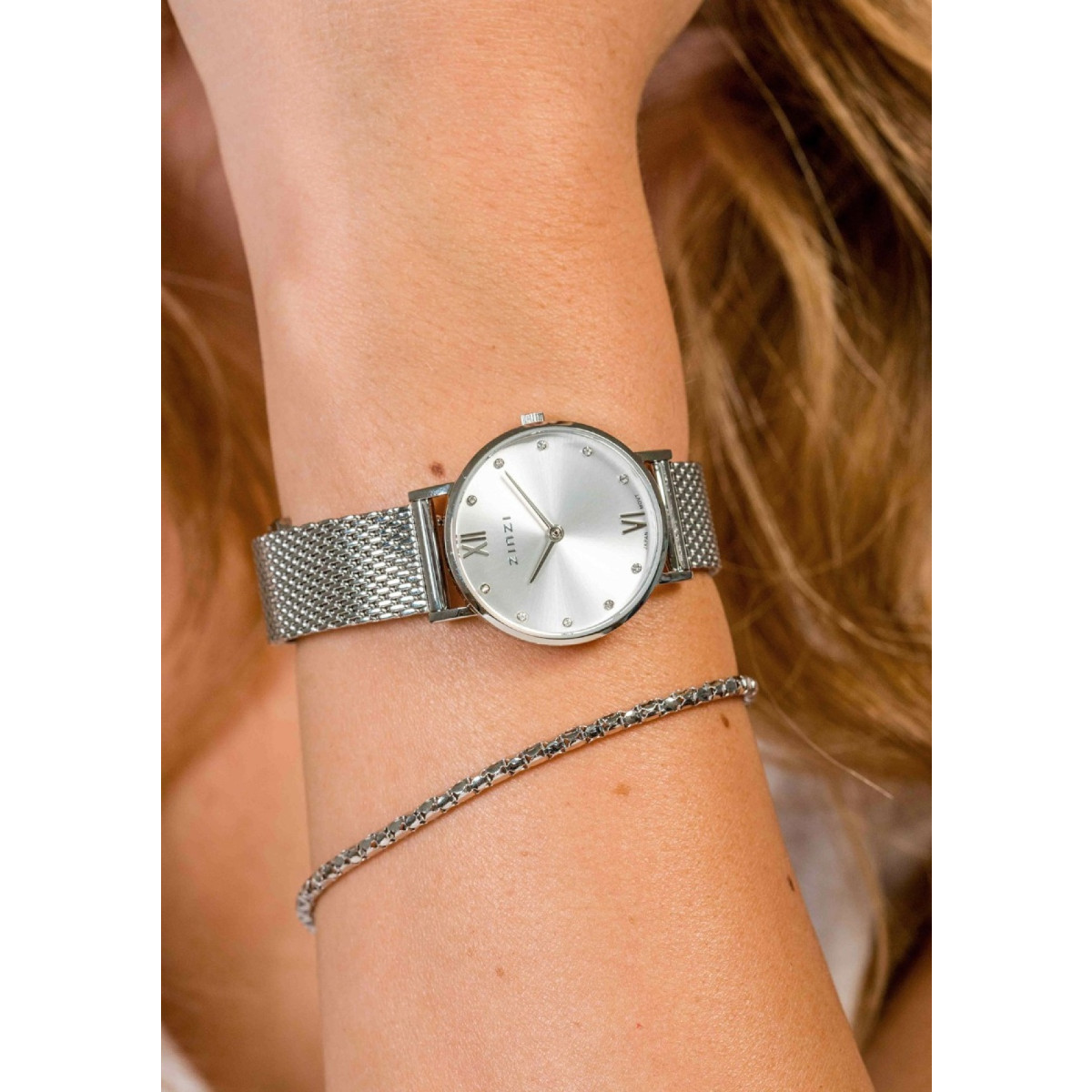 Zinzi ZIW628M zilverkleurig stalen horloge met mesh band - Ø 28 mm - Amaka's Favoriet