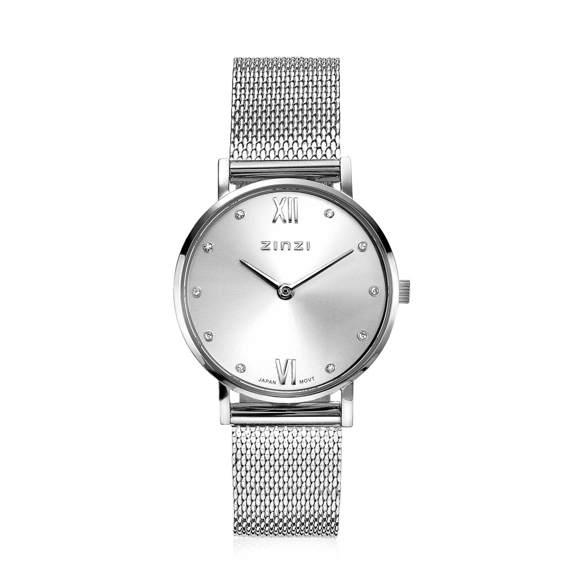Zinzi ZIW628M zilverkleurig stalen horloge met mesh band - Ø 28 mm - Amaka's Favoriet