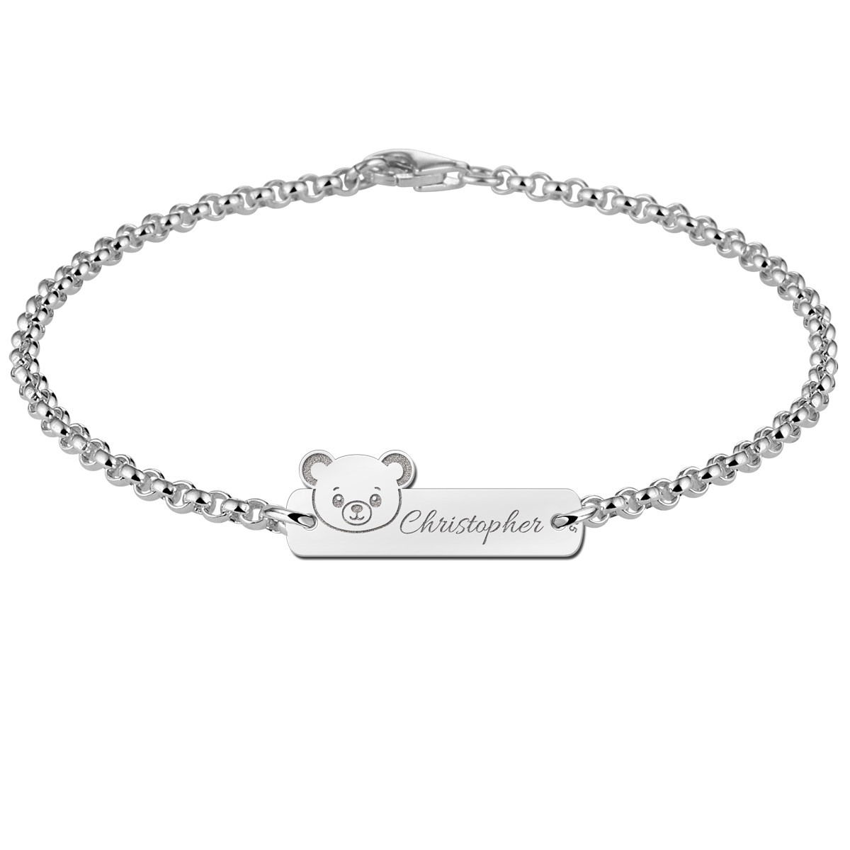 Zilveren baby armband met beertje en naam