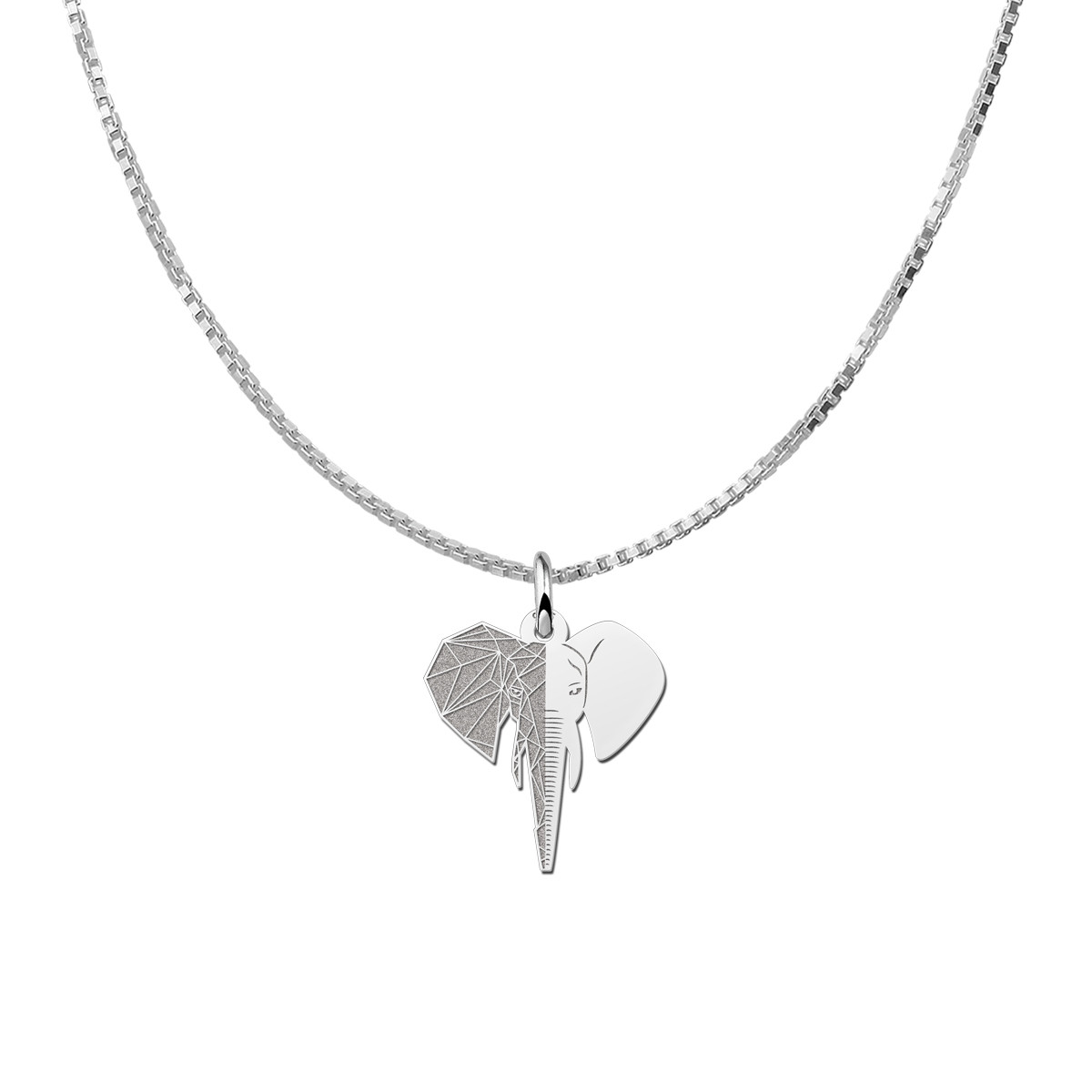 Zilveren halve geometrische olifant hanger