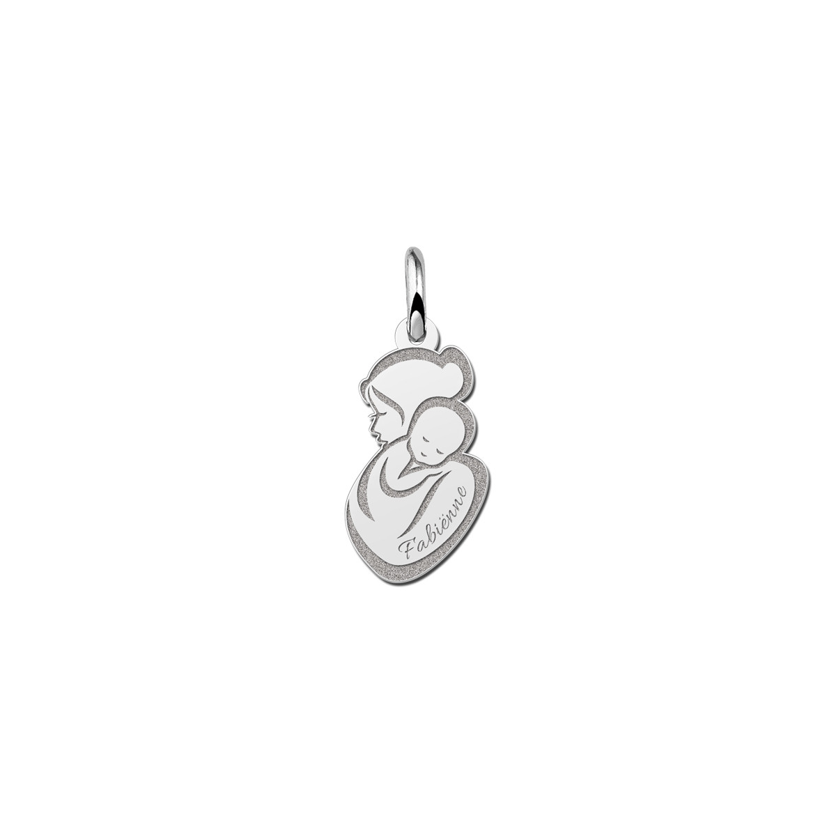 Zilveren moeder en baby hanger met naam