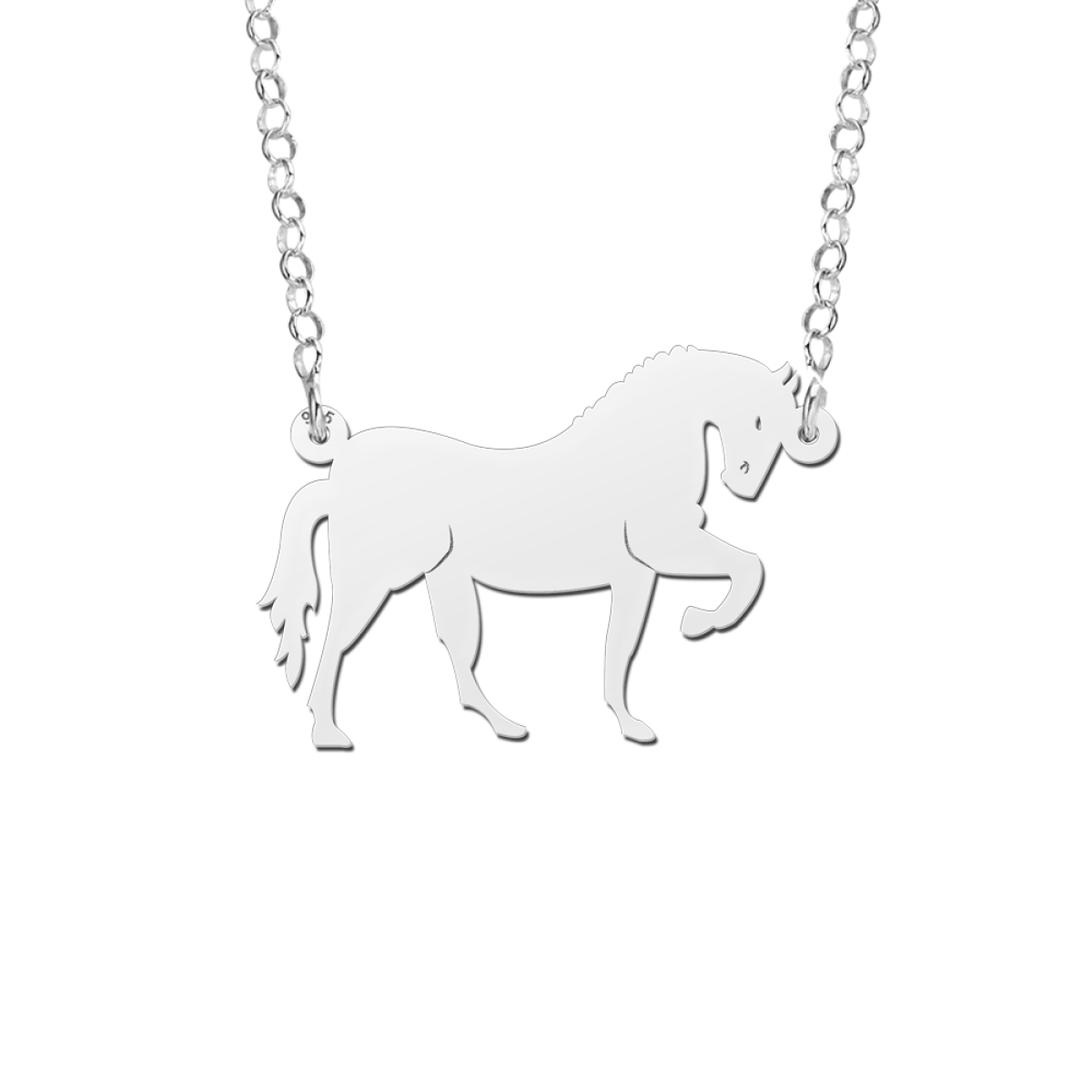 Zilveren paard hanger aan ketting