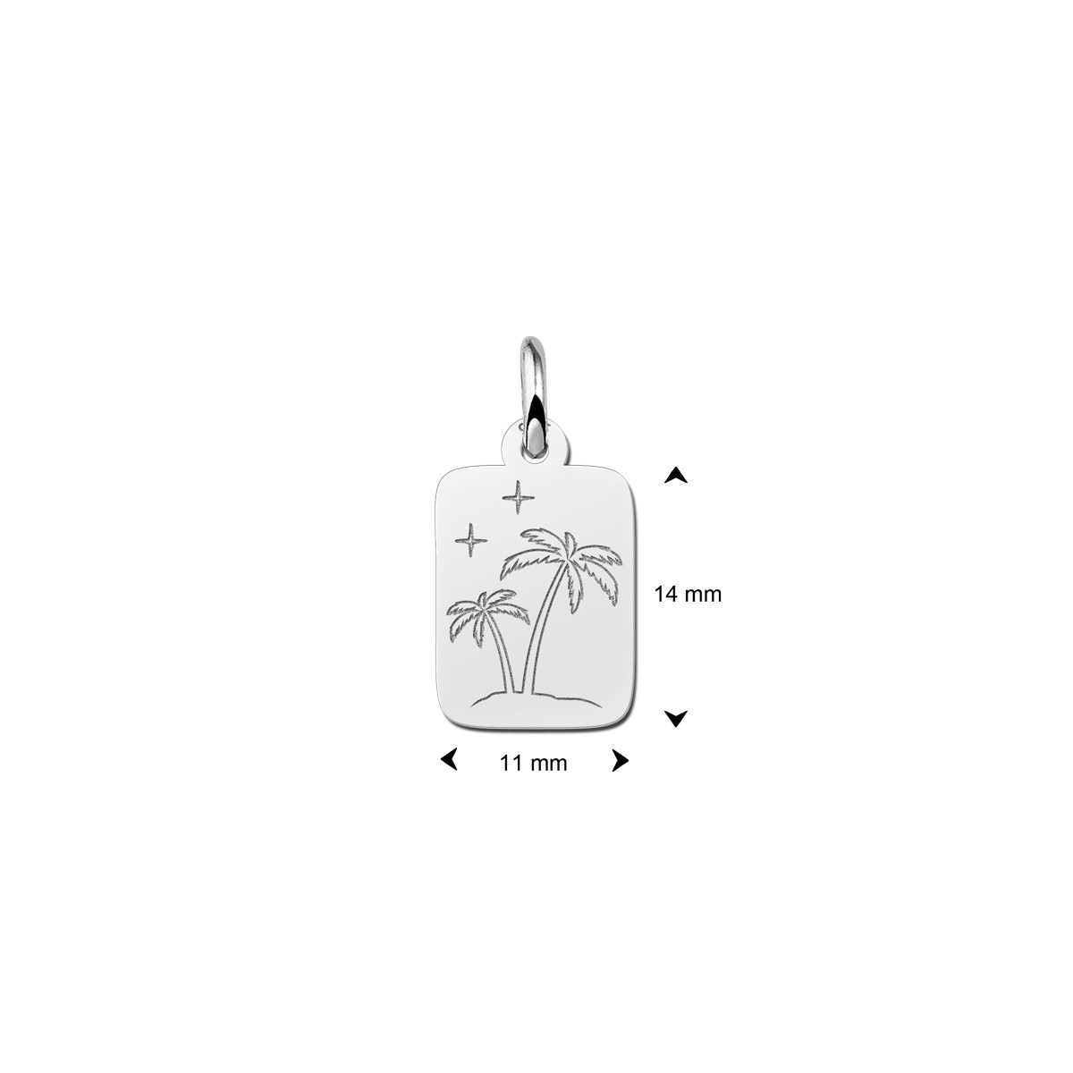 Zilveren rechthoekige hanger met palmboom