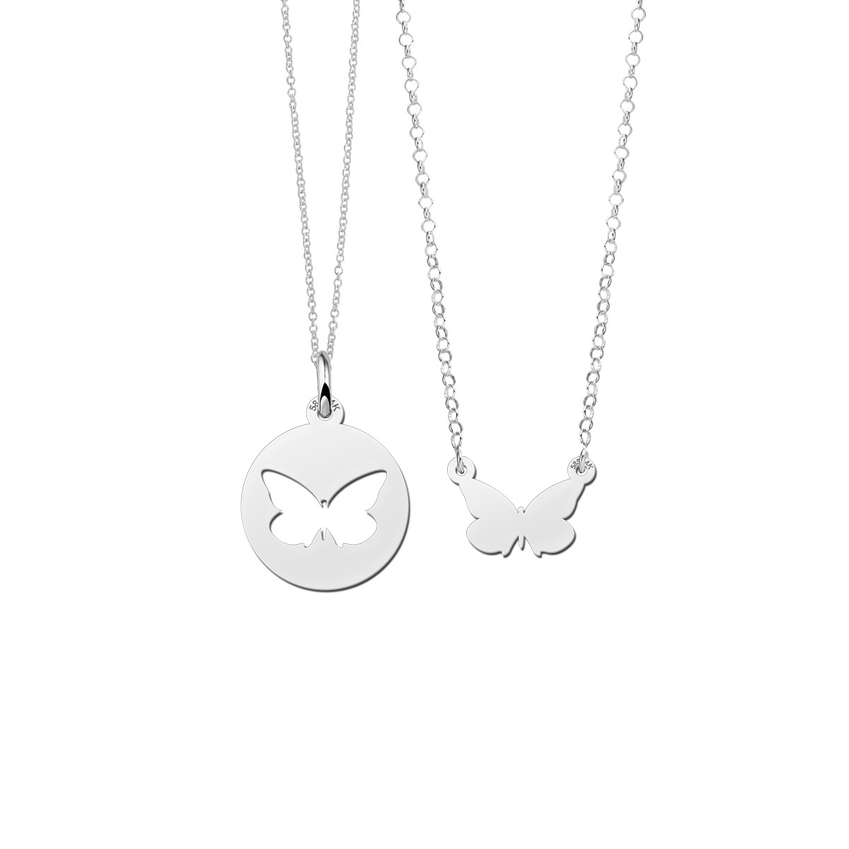 Zilveren vlinder ketting set