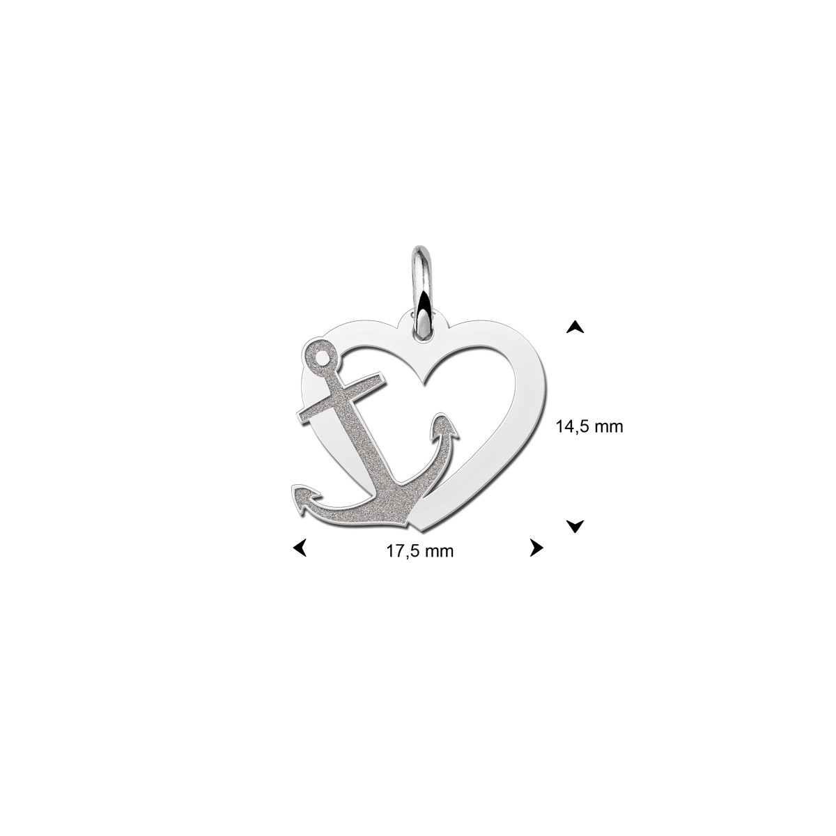 Zilvern hart hanger met anker