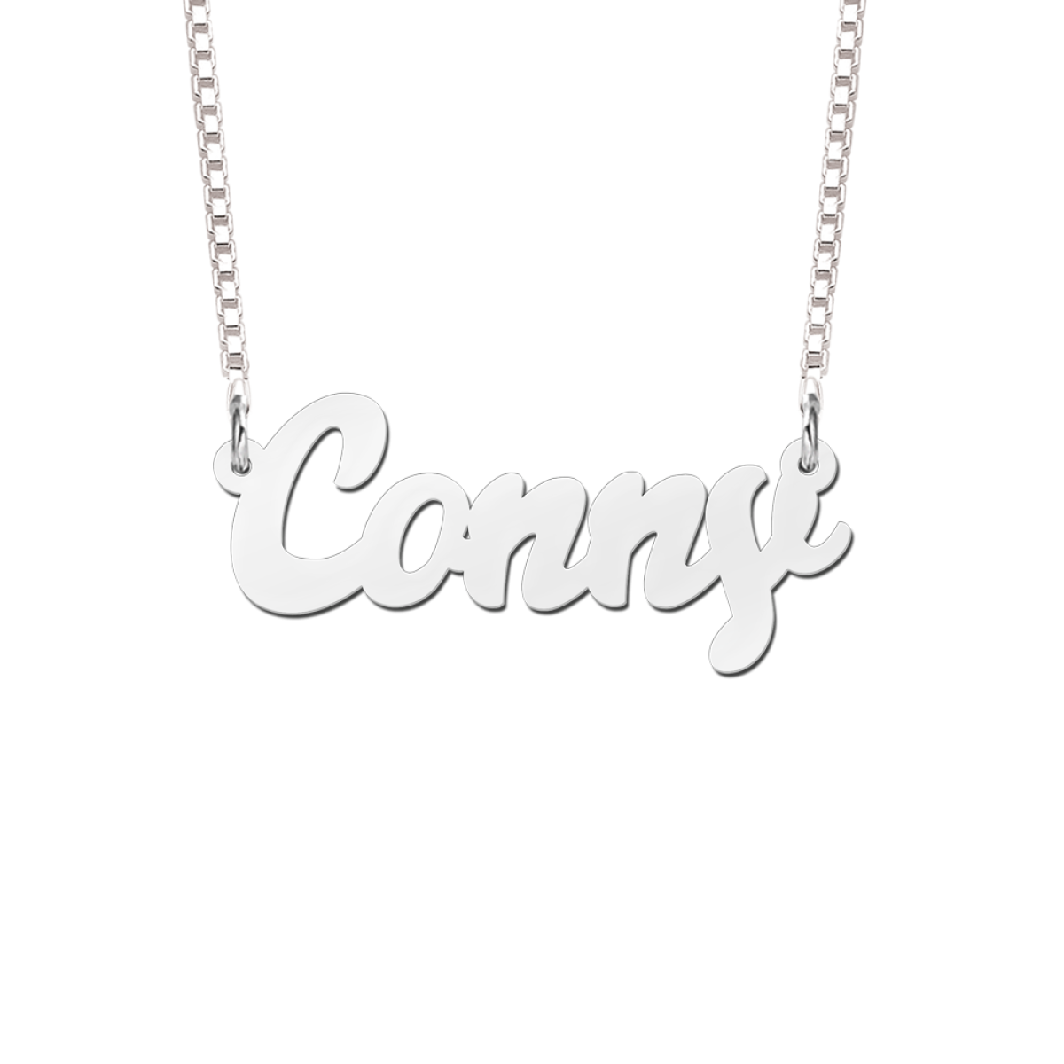 Zilveren naamketting voorbeeld Conny
