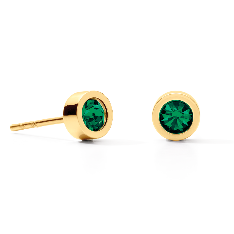 coeur-de-lion-oorstekers-sparkling-dots-0227-21-0549-goudkleurig-met-groen-kristal