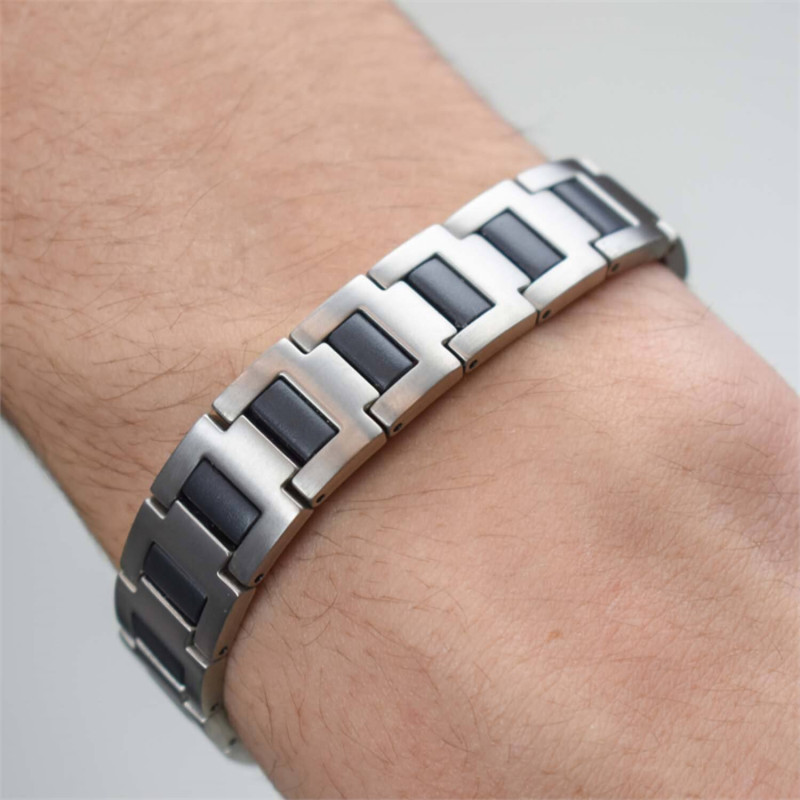 boccia-titanium-0334-01-heren-schakelarmband-zilverkleurig-met-zwart-lengte-21-cm