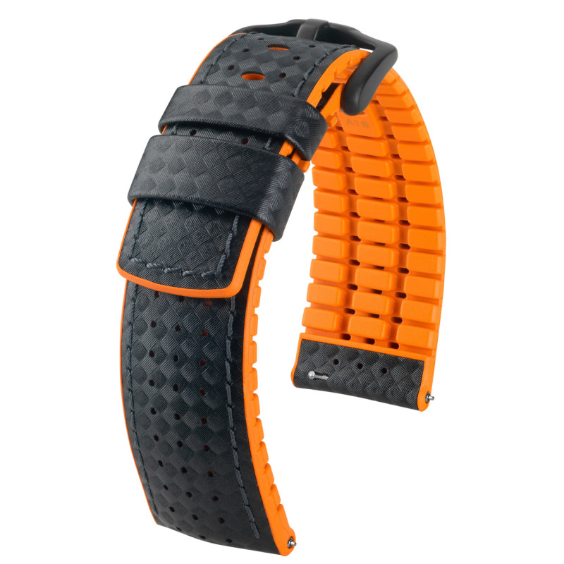 hirsch-ayrton-0917692050-5-zwart-oranje-horlogeband-met-ruitpatroon-breedte-20-24-mm