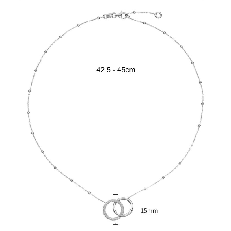 glow-102-0694-45-zilveren-ketting-met-hanger-dubbele-cirkels-15-mm-lengte-42-5-45-cm