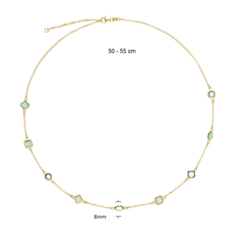 glow-102-8623-55-gold-plated-ketting-met-groene-zirkonia-en-ovale-schakels-lengte-50-55-cm