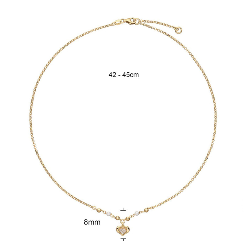 glow-102-8744-45-gold-plated-ketting-met-hanger-hartvormige-zirkonia-en-parel-8-mm-lengte-42-45-cm