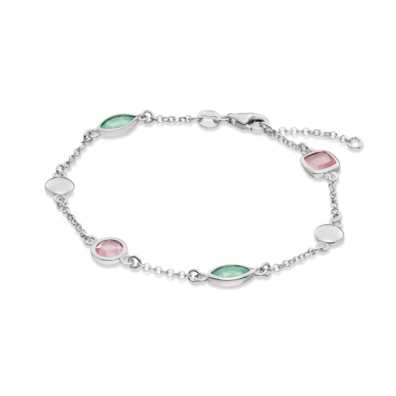 glow-104-0623-19-zilveren-armband-met-steen-en-hanger-zirkonia-roze-en-groen-jasseron-7-mm-breed-lengte-17-19-cm