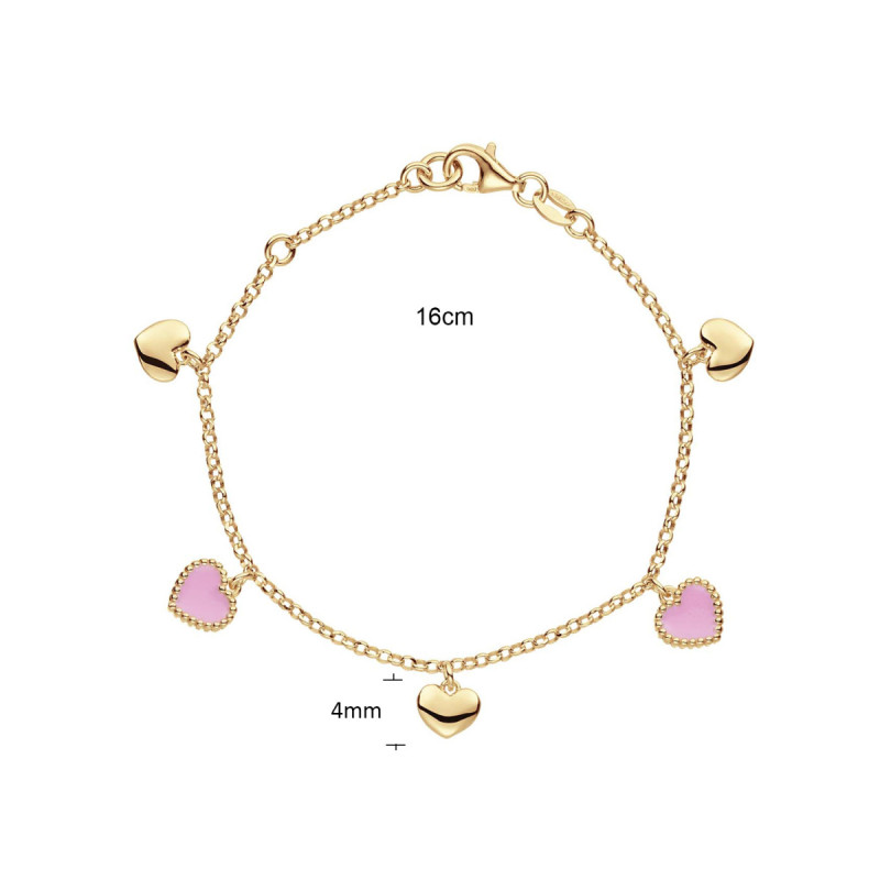 glow-104-8695-16-goudkleurige-armband-met-hanger-hartjes-roze-emaille-4-mm-breed-lengte-14-16-cm