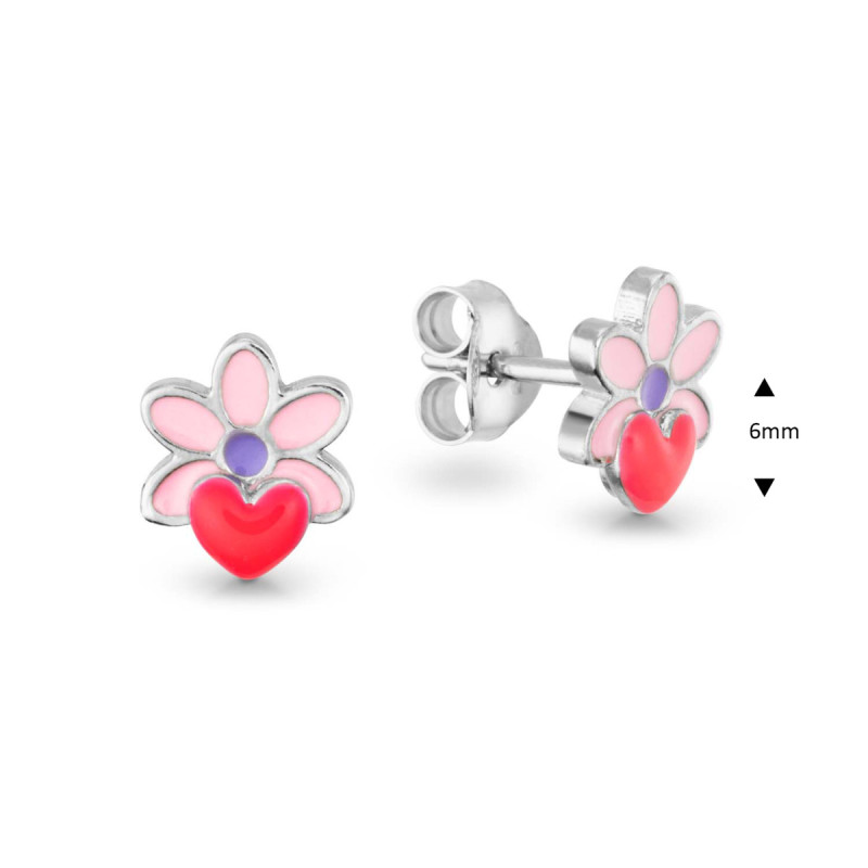 glow-106059200-zilveren-kinderoorknopjes-met-roze-bloemvorm-glanzend-afgewerkt-diameter-6-mm