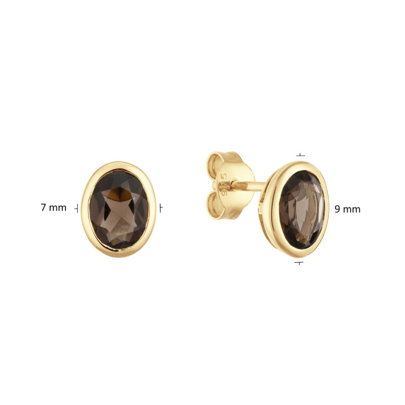 glow-106800300-goudkleurige-oorknopjes-met-bruine-rookkwarts-7-mm-breed-hoogte-9-mm