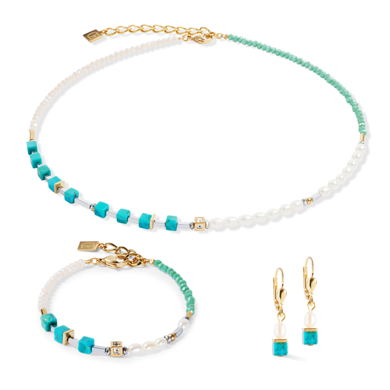coeur-de-lion-fusion-pearls-turquoise-armband-1126-30-0605-gold-plated-met-parels-lengte-18-21-cm