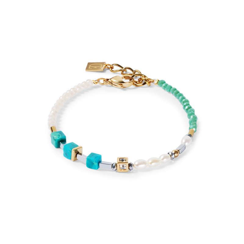 coeur-de-lion-fusion-pearls-turquoise-armband-1126-30-0605-gold-plated-met-parels-lengte-18-21-cm