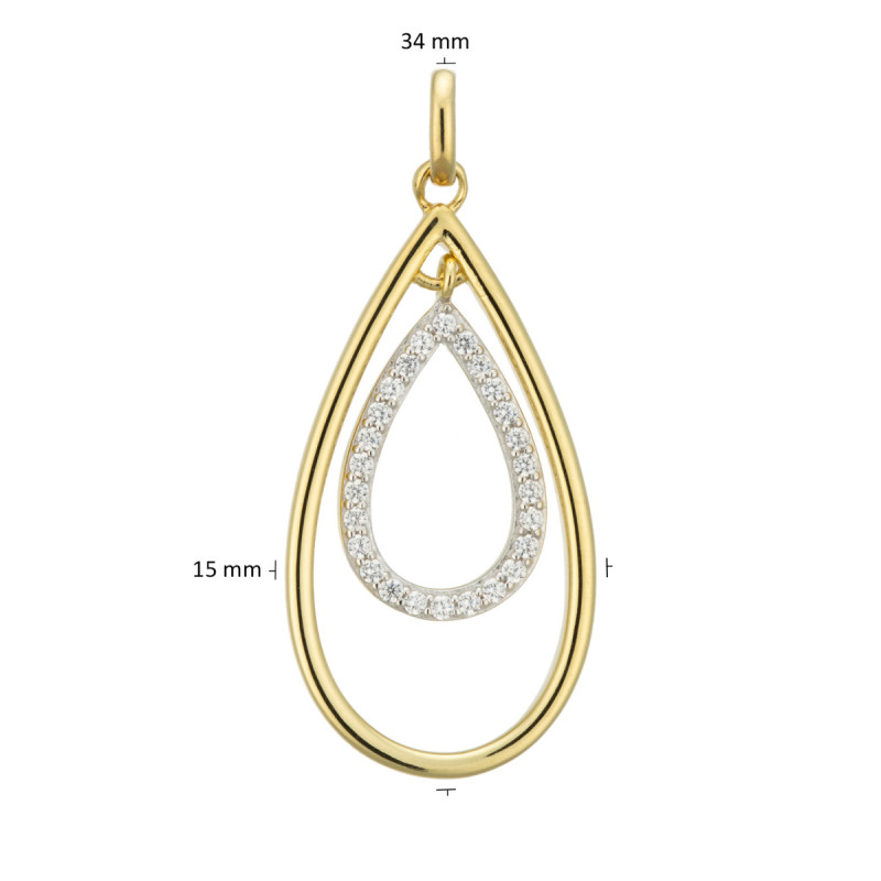 glow-120-0813-00-gold-plated-dubbele-druppel-hanger-met-steen-zirkonia-15-mm-breed-hoogte-34-mm