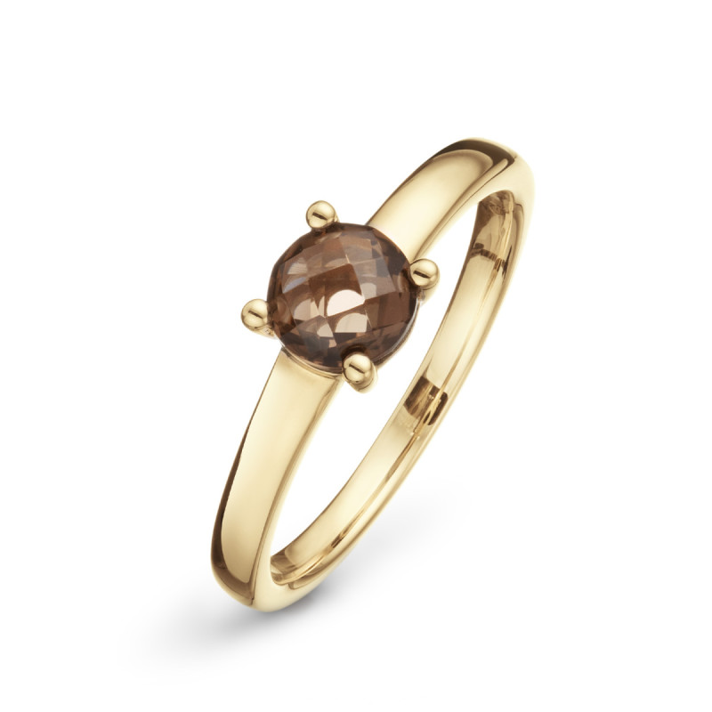 glow-214-2303-14-karaat-gouden-solitair-ring-rookkwarts-6-mm-breed