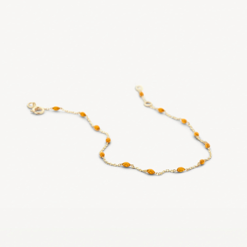 blush-2226yrc-armband-met-14-karaat-gouden-ankerschakels-en-oranje-resin-bolletjes-lengte-16-5-18-5-cm