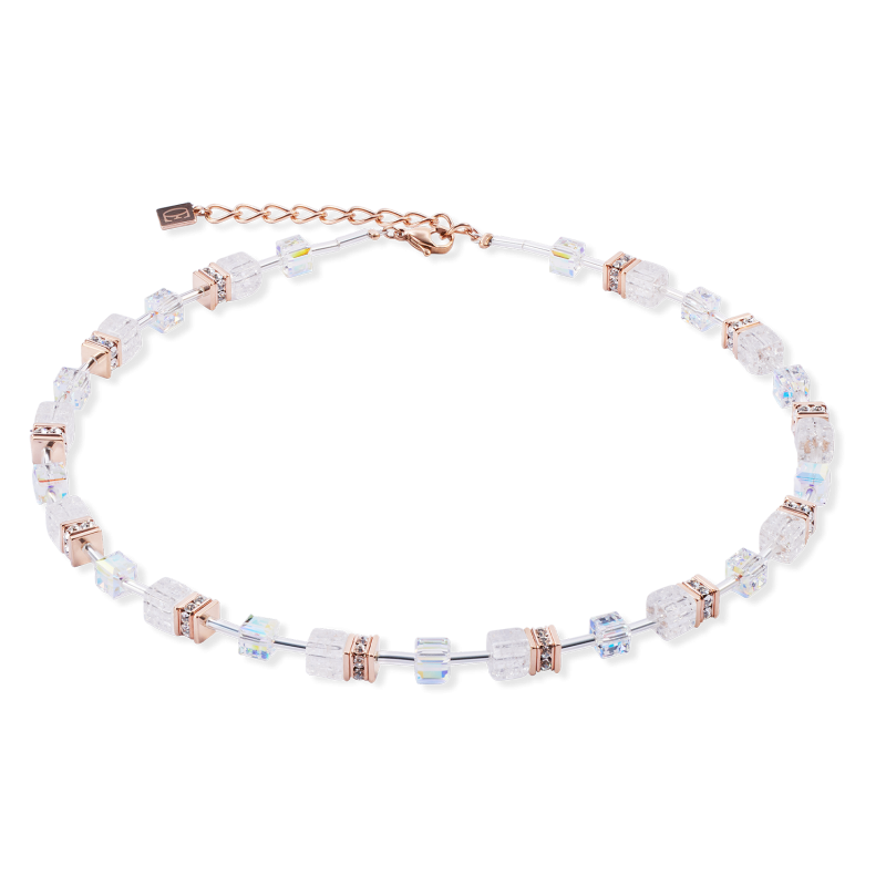 coeur-de-lion-3018-10-1425-rosegoudkleurige-ketting-geocube-iconic-nature-met-witte-stenen-lengte-42-48-cm