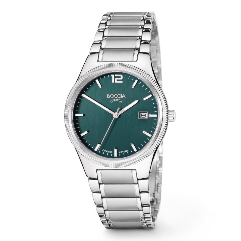 boccia-titanium-3666-05-zilverkleurig-herenhorloge-met-schakels-en-groene-wijzerplaat