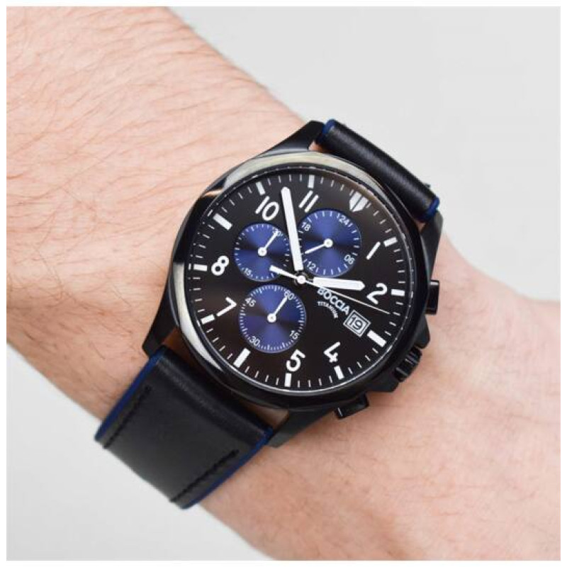 boccia-titanium-3747-03-chronograaf-herenhorloge-met-zwarte-wijzerplaat-en-leren-band-titanium-kast-o-40mm