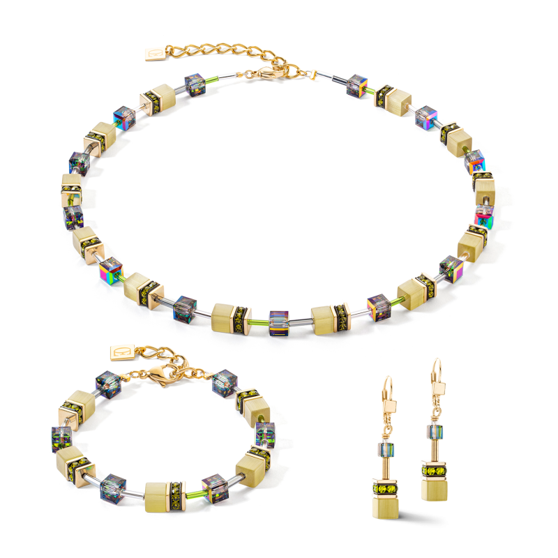 coeur-de-lion-geocube-ketting-iconic-mono-4020-10-0900-goudkleurig-met-olijfgroen-lengte-42-48-cm
