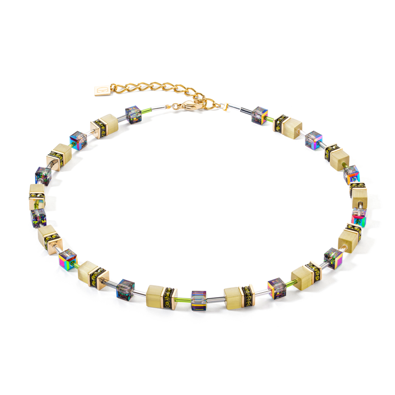 coeur-de-lion-geocube-ketting-iconic-mono-4020-10-0900-goudkleurig-met-olijfgroen-lengte-42-48-cm
